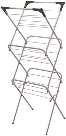 OurHouse Foldable Clothes Airer 3 Tier Rack with 15 m Drying Space for Indoor, Metal, Silver, 129 cm