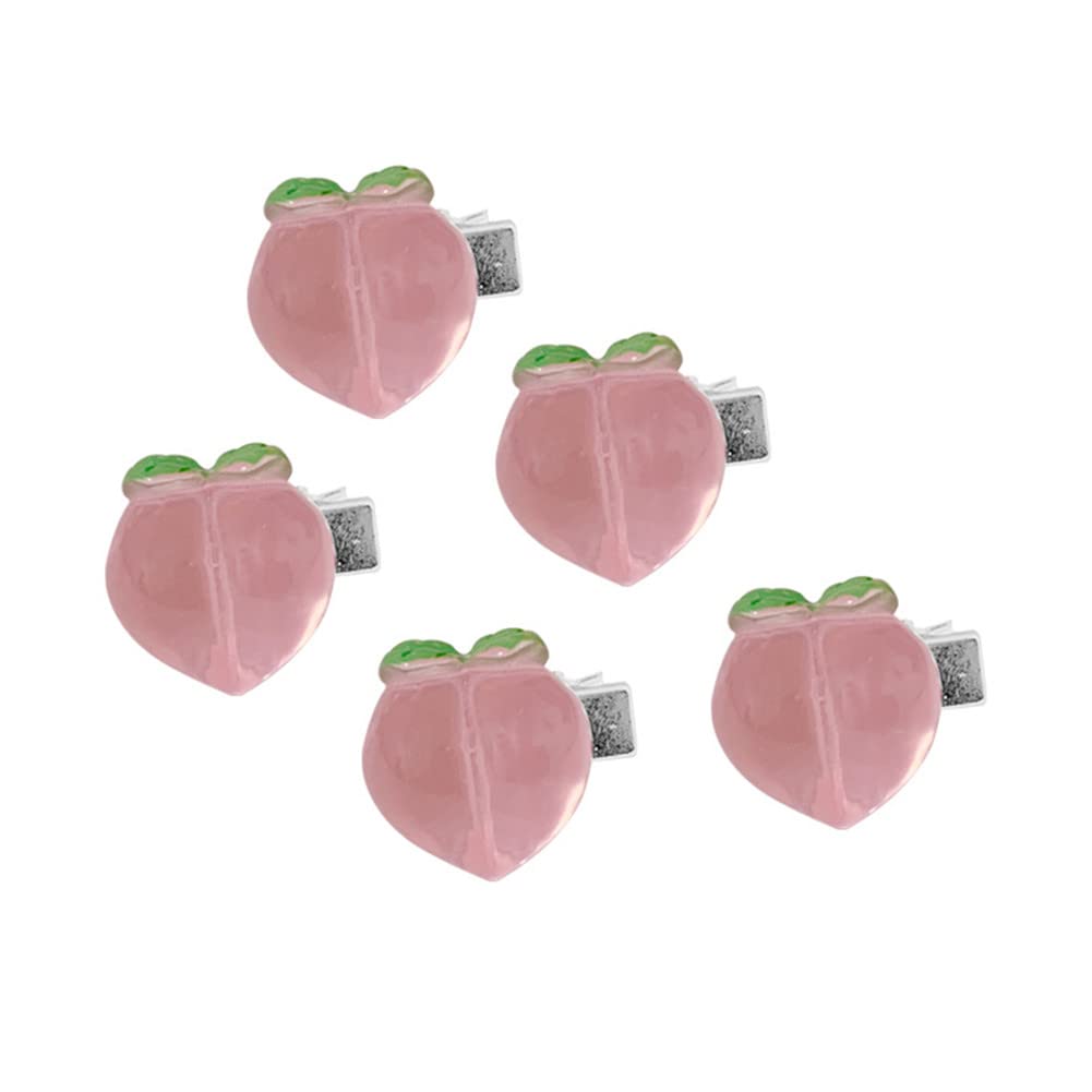 5Pcs Lovely Cartoon Hair Clips for Cute Girls Mini Bows Heart Peach Flower Hairpin Barrettes Alligator Hairpins Headwear Kids Hair Accessories Gift (Peach)