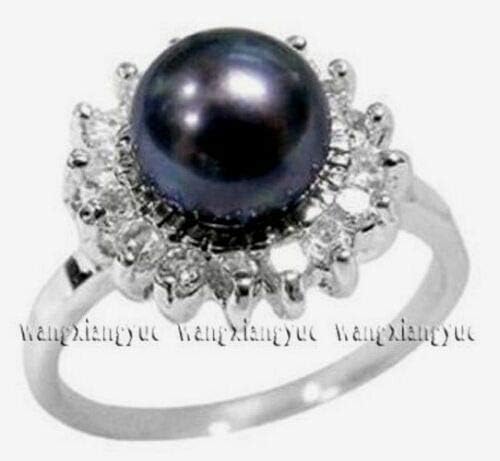 Natural Black Akoya Cultured Pearl Ring Size 7 8 9 TM Charming DealShow