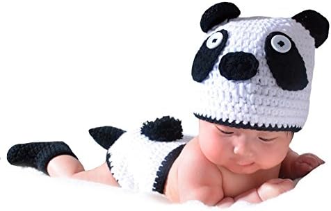SIKEMAI Newborn Photography Props Outfits - Baby Boy/Girl Knitted Hat Pants Panda Costume Set