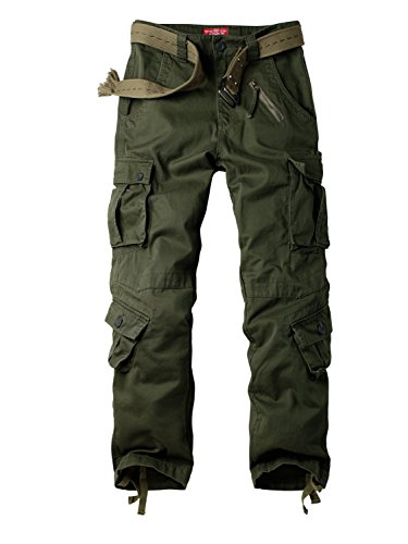 MUST WAY Women's Casual Loose Fit Camouflage Multi Pockets Cargo Pants Military Green M