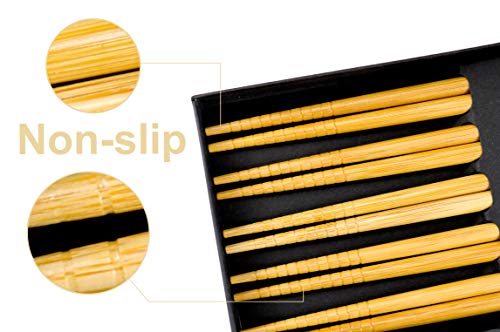 Chopsticks Reusable,Natural Bamboo Chopsticks 5 Pairs Gift Set,Nice Chopsticks for Family,Hotel,Restaurant,Hot Pot,Noodles,Sushi - Thumbnail 2
