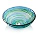 Miligore Modern Glass Vessel Sink - Above Counter Bathroom Vanity Basin Bowl - Round Blue & Green