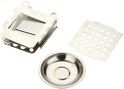 GQMART Portable Stainless Steel Lightweight Folding Wood Stove Pocket Alcohol Stove Outdoor Camping Cooking Backpacking