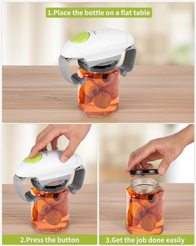 LEAZZLE Electric Jar Opener - Kitchen Gadget Strong Heavy Duty Sealed Jar Opener - Automatic Jar Opener Hands Free with Less for Individuals, Arthritis and Housewife (White)