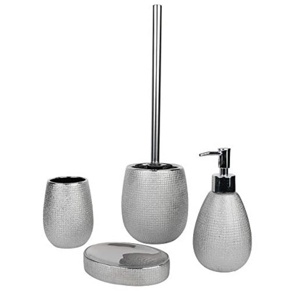axentia Hollywood Glitter Bathroom Set - 4 Piece Silver Bath Set 13 x 32 x 20 cm