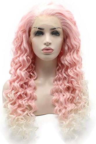 Pink Synthetic Swiss Lace Front Wig Long Curly Heat Resistant Half Hand Tied Wig