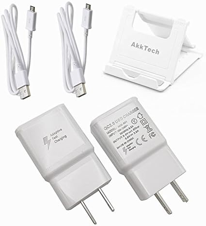 2 Pack Wall charger Travel Adapter 4FT Micro USB cable by akktech, Adaptive Fast Charging for Samsung Galaxy S6 S7 Note4 5 LG G4 V10