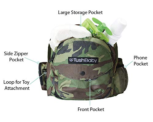 TushBaby The Only Safety Certified Hip Seat Baby Carrier - As Seen On Shark Tank - Adjustable, Machine Washable, Ergonomic Child + Infant + Toddler Carrier, Safe Ultra-Comfortable Waist Carrier Camo - Thumbnail 2