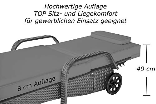 RS Trade Sonnenliege Imola Silber/Grau - Outdoor Liege mit beständigem Poly-Rattan-Geflecht - verstellbare Rückenlehne & breite Liegefläche - inkl. Kopfteil und Auflage – Bild 5