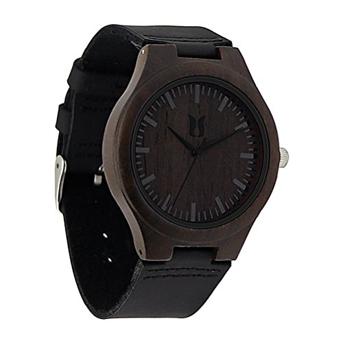 Wood Watches for Men, Fashion Handmade Gift Wood Wrist Watch, Black Sandalwood Quartz Analog Leather Strap Casual Mens Wooden Watch
