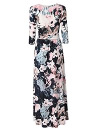 Zattcas vestido largo con lazo de adorno con estampado floral de mangas 3 4 para mujer