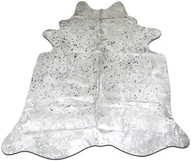 offwhite cowhide rug with silver metallic devore Size: 7 X 6.7' feet