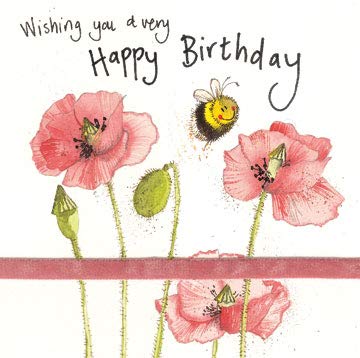 Alex Clark Happy Birthday Bee Card - Bee - Flowers - Floral - Plants - Wildlife - Greetings Cards - Cards for Birthday - Designed and Printed in the UK