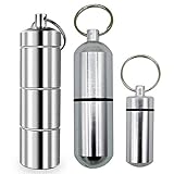 [3-Pack]3 Size Aluminum Alloy Chamber Keychain Pill Holder / Container for Men & Women ~ Holds Aspirin, Ibuprofen, Advil & Other Medication ~Waterproof & Ideal Pill Fob for Travel ( L)