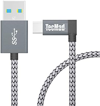 USB Type C Charging cable TecMad USB C to USB 3.0 Data Cable 90 Degree Plug Nylon Braided for Galaxy S9 S8 Plus/note 9 8, Pixel 2015,DJI Mavic Pro Drone and Other Type-C Supported Devices,1.2m Gray