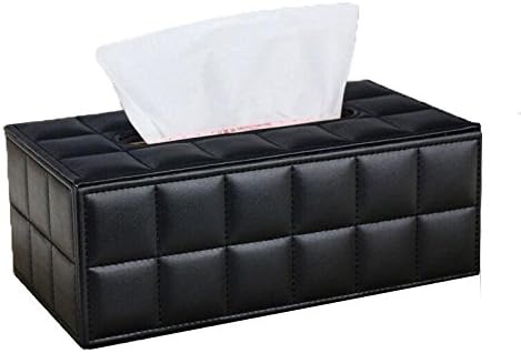 ANTN Rectangular Luxury PU Leather Tissue Box Napkin Paper Holder for Home Office Car Automotive Decoration(Black)