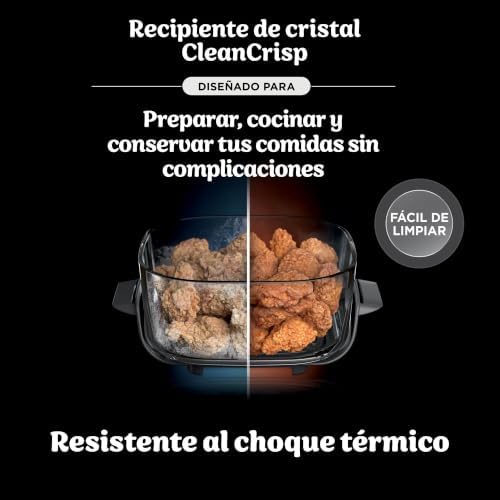 Fritadeira de ar portátil CRISPi, 3,8 L e 1,4 L, 4 em 1: fritar a ar, torrar, manter a temperatura, dourar. Compacto, 2 recipientes de vidro removíveis e tampas, 1700 W White FN102EU