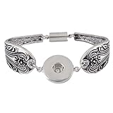 Godagoda Antique Silver Color Magnetic Clasp Flower Carved Bracelet Fits Snap Buttons