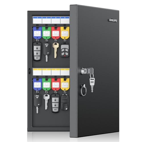 Uniclife 32 Position Key Lock Box, Wall Mount Key Box, Car Key Organizer with Key Holders and Writable Labels, Security Key Cabinet