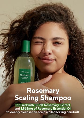 AROMATICA Rosemary Scalp Scaling Shampoo - Korean Hair Care with Thinning Hair Loss Natural Rosemary Essential Oil for Women - Vegan Hair Growth - Free from Sulfate, Silicone, and Paraben (13.53 oz)