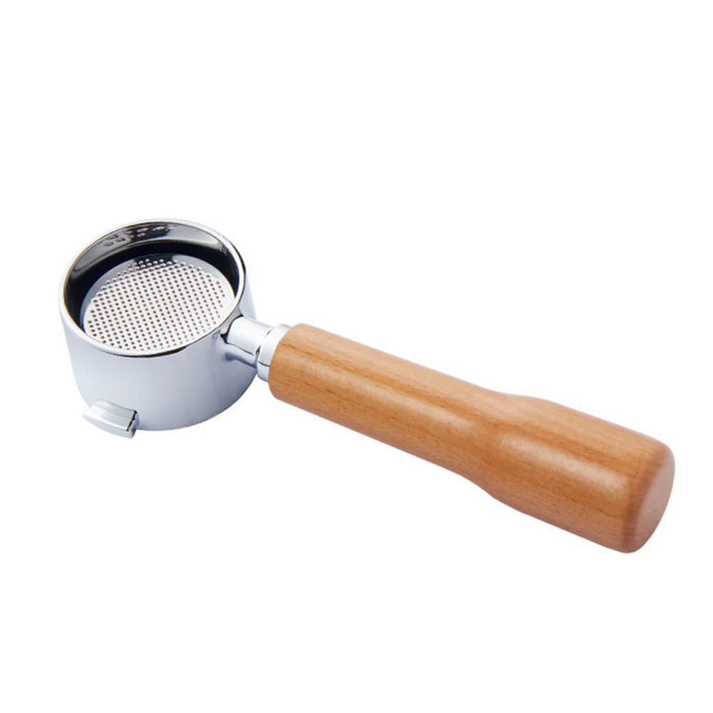 Bottomless Portafilte with Double Ear Stainless Steel Fine Mesh Single-Layer Filter Removable Bottomless Wooden Coffee Handle for Delonghi 311Gr-310 Gr/Ecov310/Ec200/Ec221/Ec310/(Diameter 51mm)