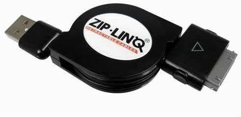 ZipLinq Black Round Retractable iPod/iPhone USB Charge &amp; Sync Cable 32"