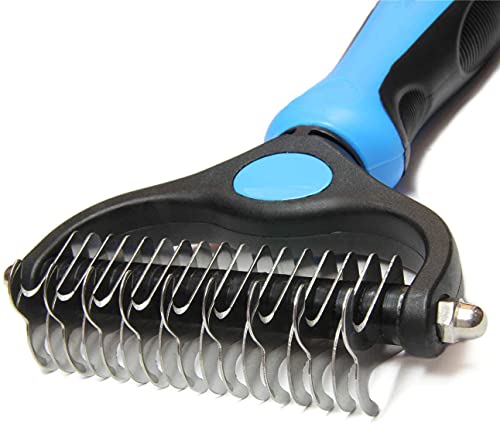 Thstheaven Pet Grooming Brush & Nail Clippers Trimmers - Double Sided Shedding and Dematting Undercoat Rake Comb for Dogs and Cats - Safe Dematting Comb for Easy Mats & Tangles Removing (Blue)