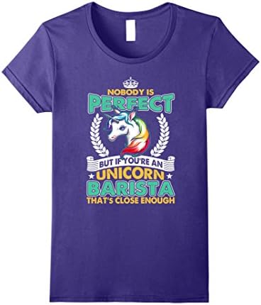 Womens Close Enough Perfect Unicorn Barista T-shirt Large Purple