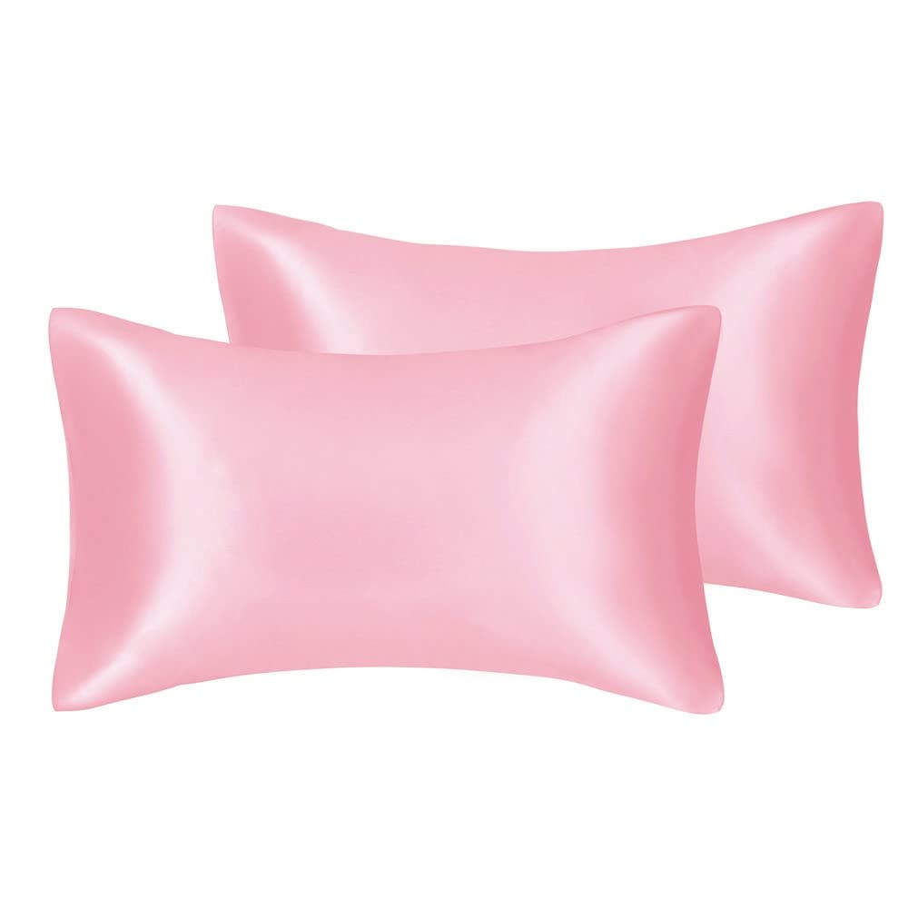 Juwenin Silk Pillowcases Queen Standard For Facial Beauty Hair Health Face Care prevent wrinkles Hidden Zipper Set Of 2pcs (Pink)