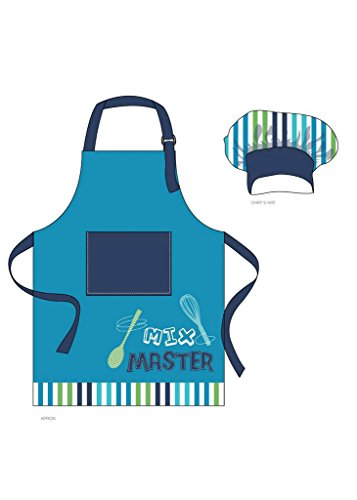 Chef Set for Kids - Blue Apron and Striped Chef Hat with Mix Master Print