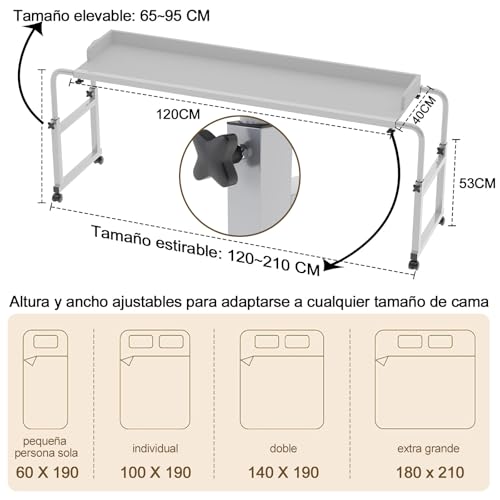 SIMPLE HOGAR Mesa para Laptop Cama, Gran Escritorio Elevable, Escritorio Minimalista con Ruedas, con Altura y Ancho Ajustables Muebles para Recamara, Escritorio Altura Ajustable Standing Desk (Blanco)