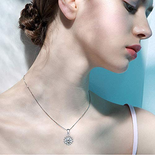 DOMEI Sterling Silver Pendant Necklaces for Women Girls, Jewelry for Mom Girlfriend Wife Friends with Sparkling Round Cubic Zirconia (The Sun)