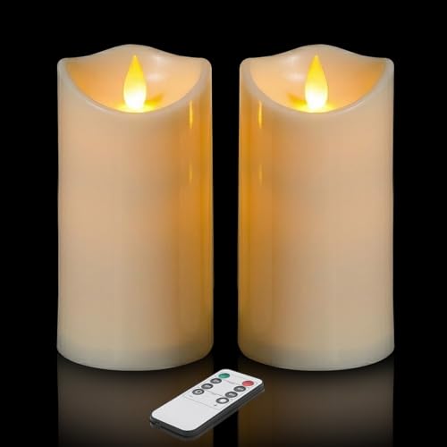 Flameless Pillar Candles Set of 2 Remote Timer