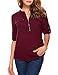 ANGVNS Women Ruched Sleeve Flower Printed Chiffon Blouse, Wine Red-Pure, M