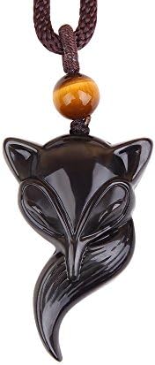 NONOSIZE Women's Rainbow Eye Nature Fox Obsidian Pendant Adjustable Necklace Grounding Stone Protection
