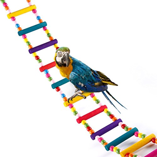 OUTAD Ladder Bird Wooden Bridge Birdcage Colorful Swing Toy 12 Steps for Birds