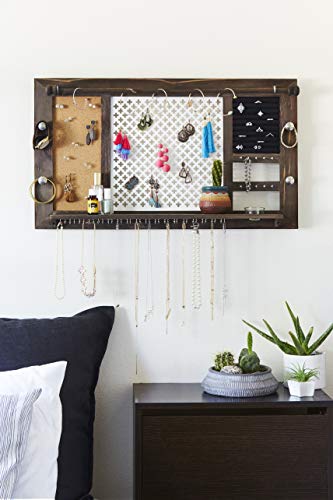 SoCal Buttercup Deluxe Rustic Wood Jewelry Organizer - from Hanging Wall Mounted Wooden Jewelry Display - Organizer for Earrings, Necklaces, Bracelets, Studs, and Accessories - Thumbnail 7