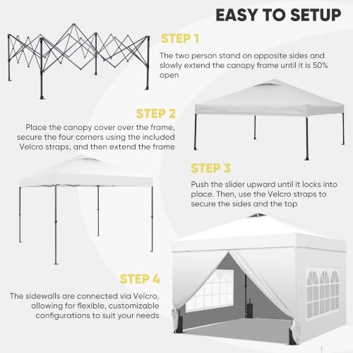 GDY 10x10 Pop Up Canopy Tent with 4 Sidewalls, Easy Setup Outdoor Gazebo for Parties, Beach & Camping image 15