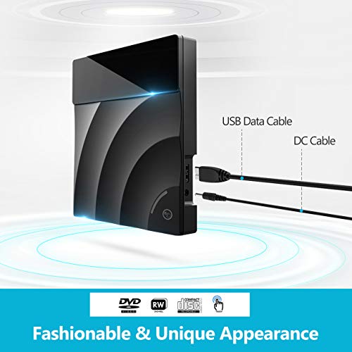 CD/DVD External Drive with USB3.0 and Type-C Interface, TOPELEK CD-ROM/DVD-RM Reader and Writer with Touch Sensitive Button, Streamlined Construction, Compatible for Windows and Mac OS (Black) - Thumbnail 4