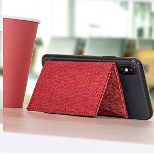 Cell Phone Card Holder Stick on Wallet Phone Pocket for iPhone, Android and All Smartphones - Red Orange