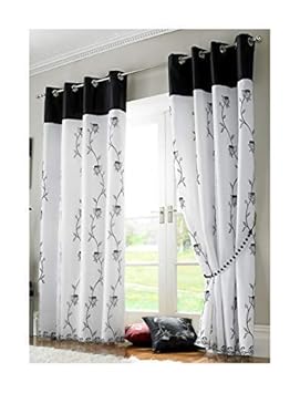 Noir Blanc Floral Rose Chaîne Doublé Voile 56 X 72