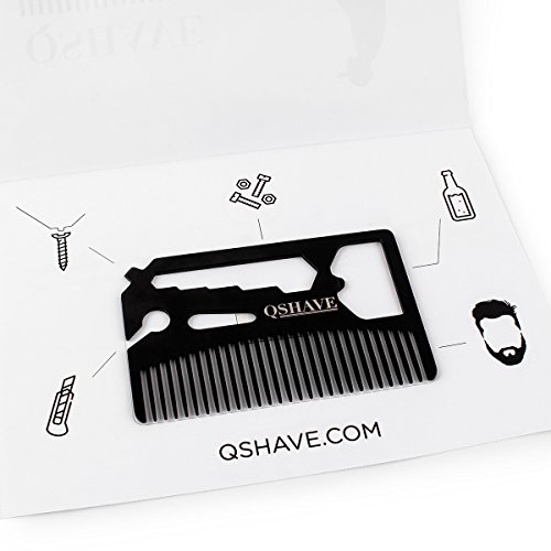 QSHAVE Multifunctional Utility Credit Card Size Comb Fits in Your Wallet (Comb, Bottle Opener, Wrench, Screw Driver, Knife Blade Breakaway)