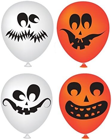 Halloween Balloons 50 Pack - Partay Pumpkin Halloween Scary Cute Decor for Halloween Parties and Party Favors - Orange and White Funny Faces Balloons