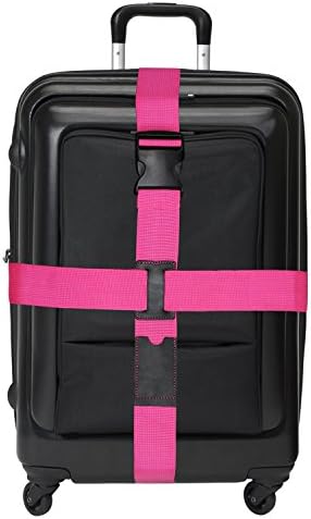 Premium Quality, Bright Colored, Cross Luggage Straps - Extra Long With ID Slot. (1 Pink-1 Pack)