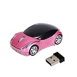 Mchoice 2.4GHz 1200DPI Car Shape Wireless Optical Mouse USB Scroll Mice for Tablet Laptop Computer (Pink)