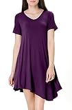 Tandisk Women's Short Sleeve Casual Loose T-Shirt Dress Tops Purple XL