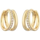 Dainty Small Hoop Earrings for Women, Trendy Gold Silver Plated Hypoallergenic Lightweight Huggie Earring, Fashion Double Hoops Stud Ear for Women Jewelry