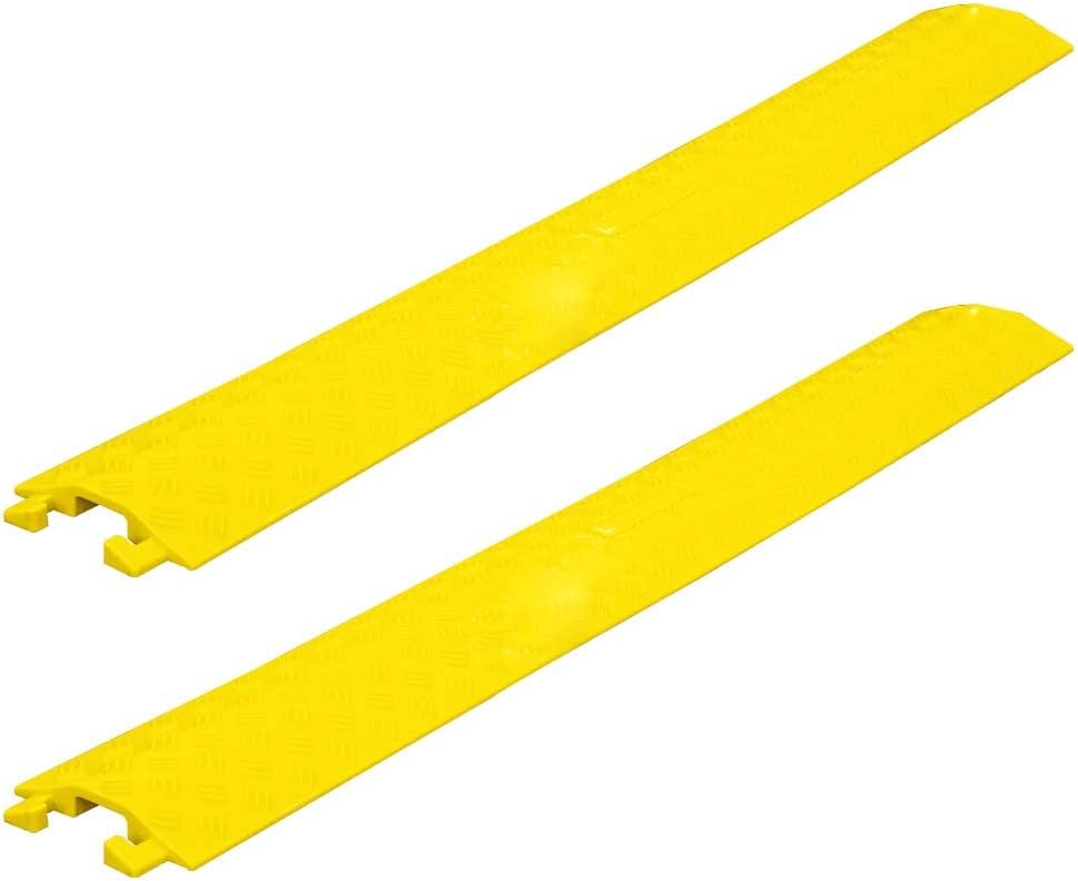 Berry 2x Yellow Plastic Cable Protector 100cm Floor Wire Ramp 40x13mm Channel