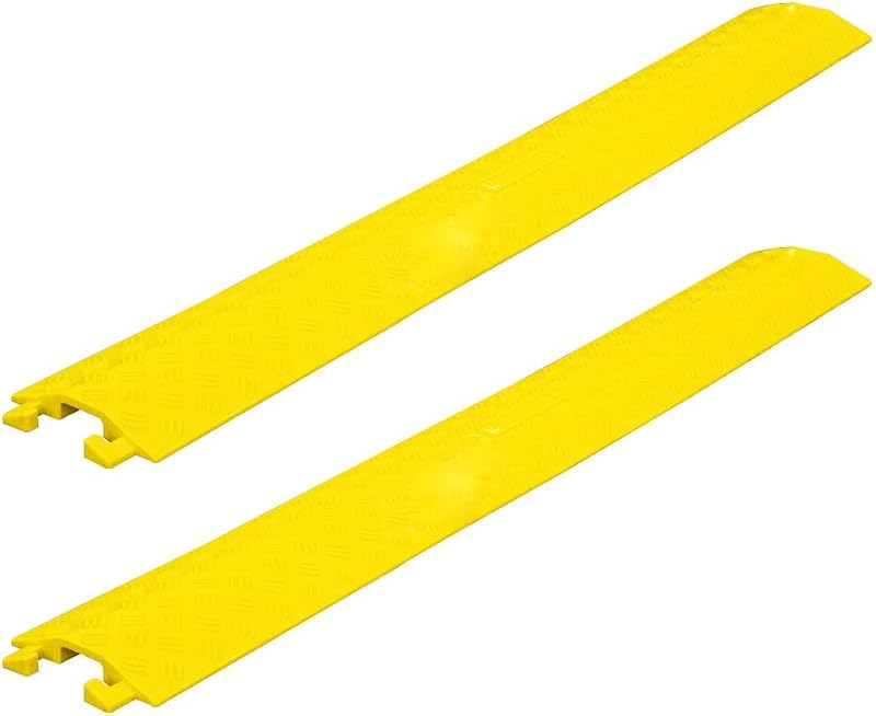 Berry 2x Yellow Plastic Cable Protector 100cm Floor Wire Ramp 40x13mm Channel